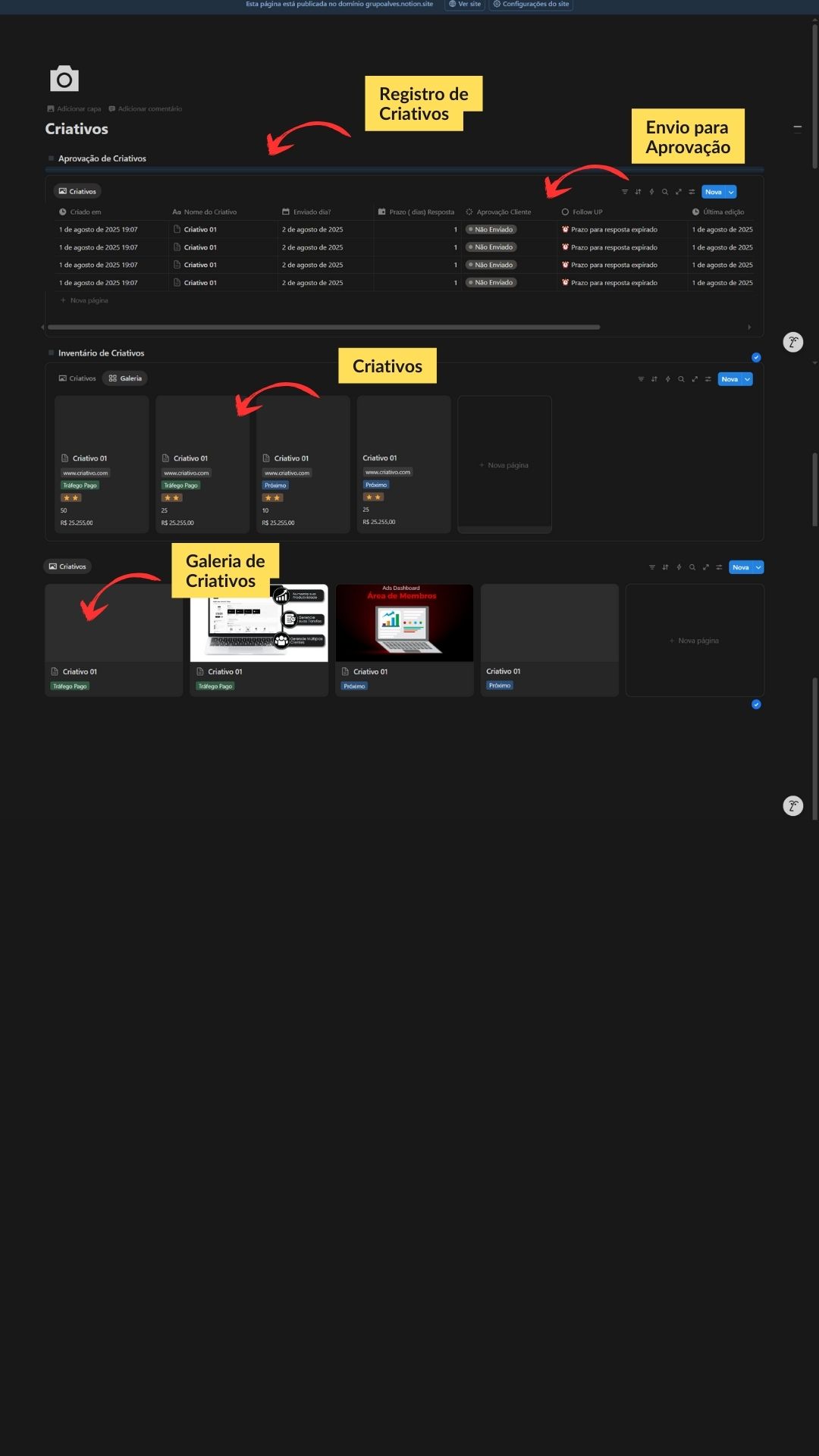 Ferramenta de gestão de tráfego para empresas Notion para controle de clientes e campanhas Gestão de tráfego digital com Notion Notion pronto para gestores de tráfego Notion para marketing digital